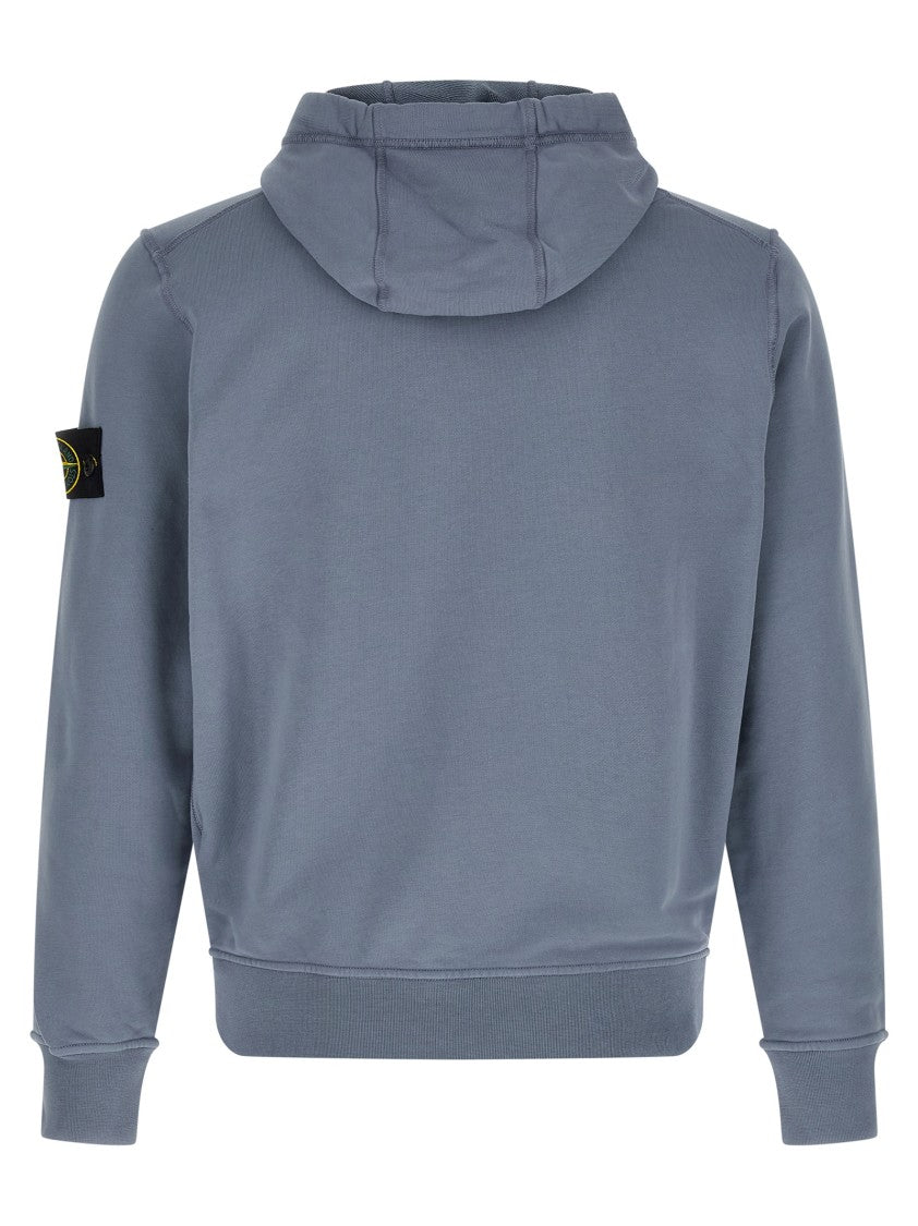 Stone Island Garment-Dyed Blue Hoodie With Logo Badge Appliqué