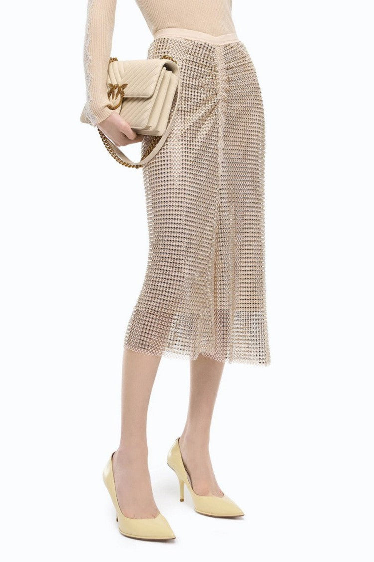 Pinko Gold Polyamide-Elastane Blend Embellished Skirt