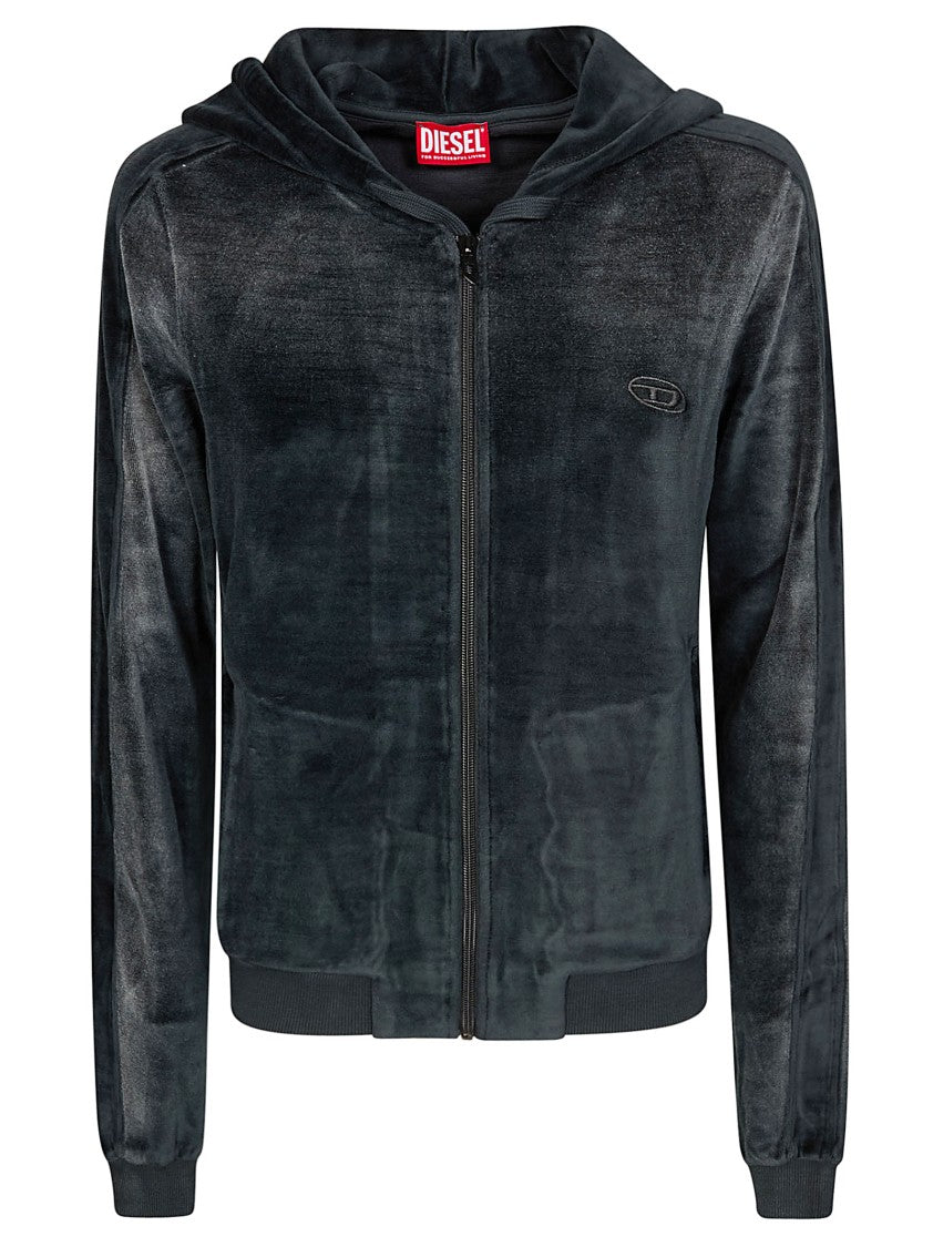 Diesel Velvety Black Zip-Up Hoodie With Spacious Hood