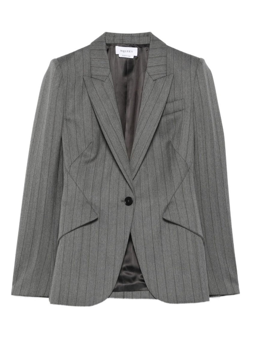 Alexander Mcqueen Tailored Grey Blazer With Notched Lapel