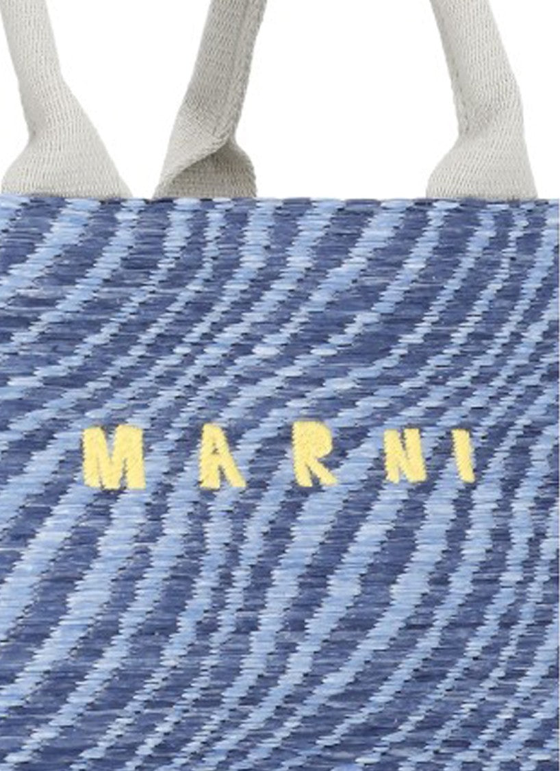 Marni Textured Blue Shopping Bag With Contrasting Embroidered Logo