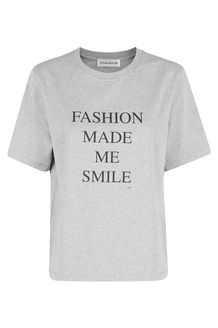 Victoria Beckham Gray Fashion Made Me Smile Printed Organic Cotton T-Shirt