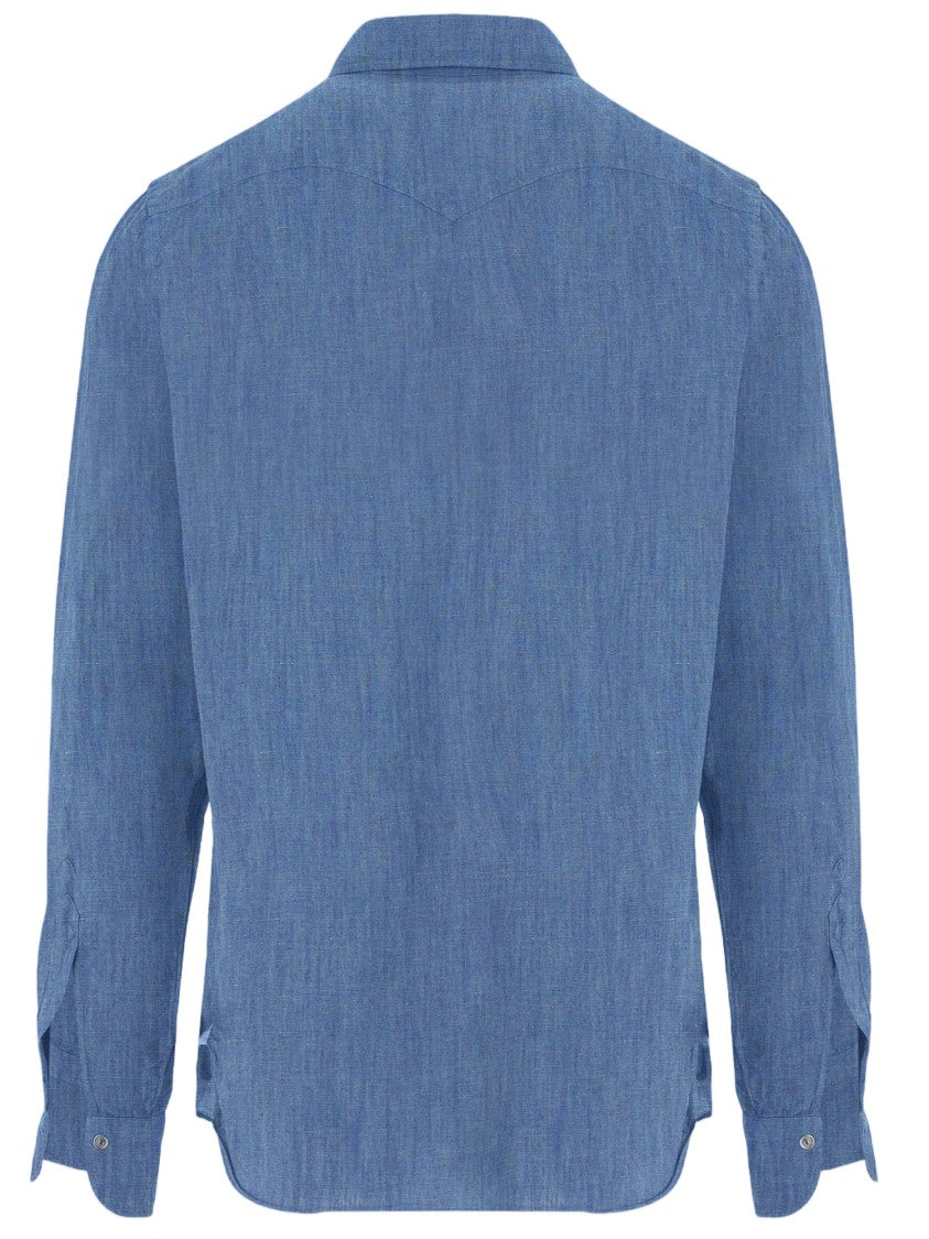 Finamore Denim-Textured Cotton And Linen Shirt With Classic Collar