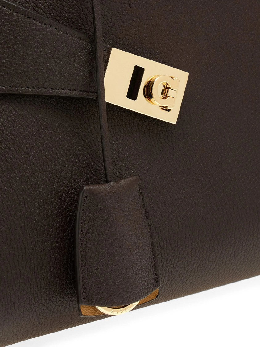Salvatore Ferragamo Structured Smooth Leather Shoulder Bag With Gold-Tone Hardware