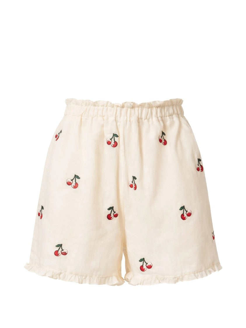 Twin-Set Creamy Cherry Print Shorts With Relaxed Fit