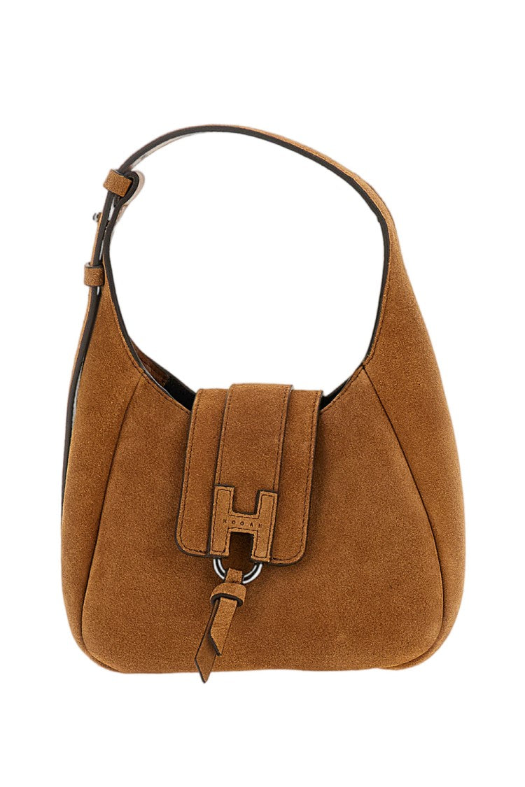 Hogan Beige H01x Embossed Tassel Suede Mini Hobo Bag