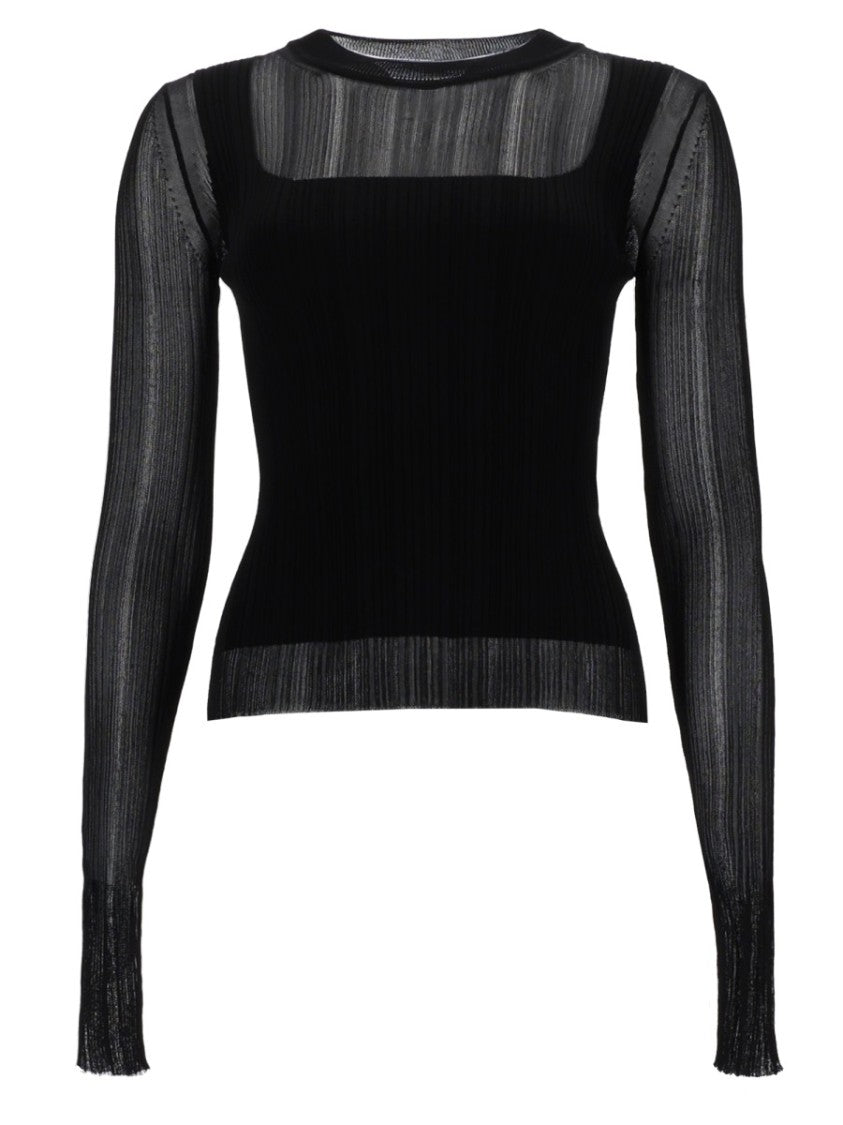 Sportmax Good Sheer Ribbed Long-Sleeve Viscose-Blend Top