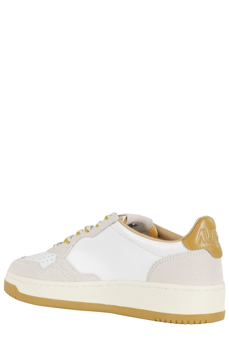 Autry Beige Medalist Low Side-Logo Leather Sneakers