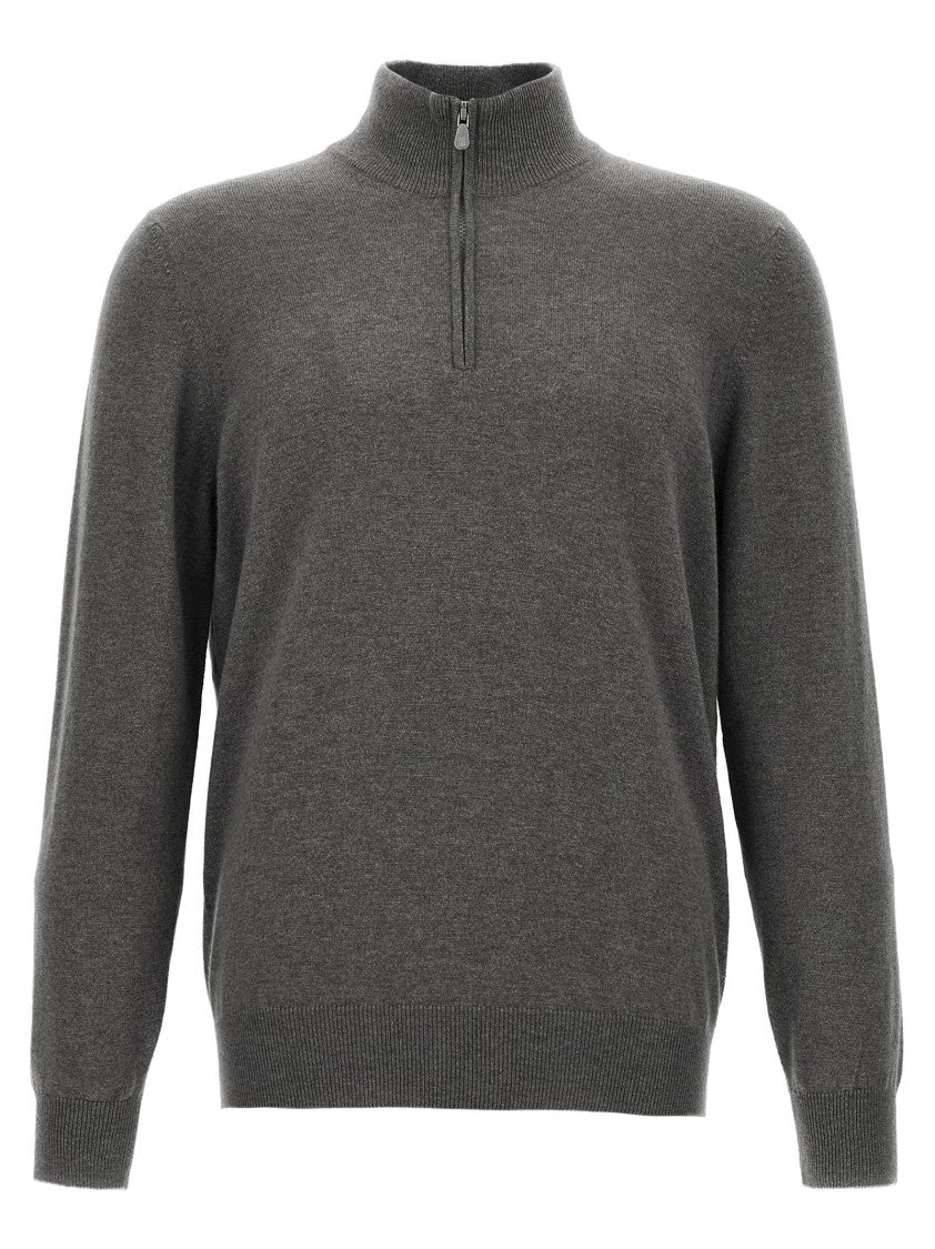 Brunello Cucinelli High Neck Cashmere Sweater With Half-Zip