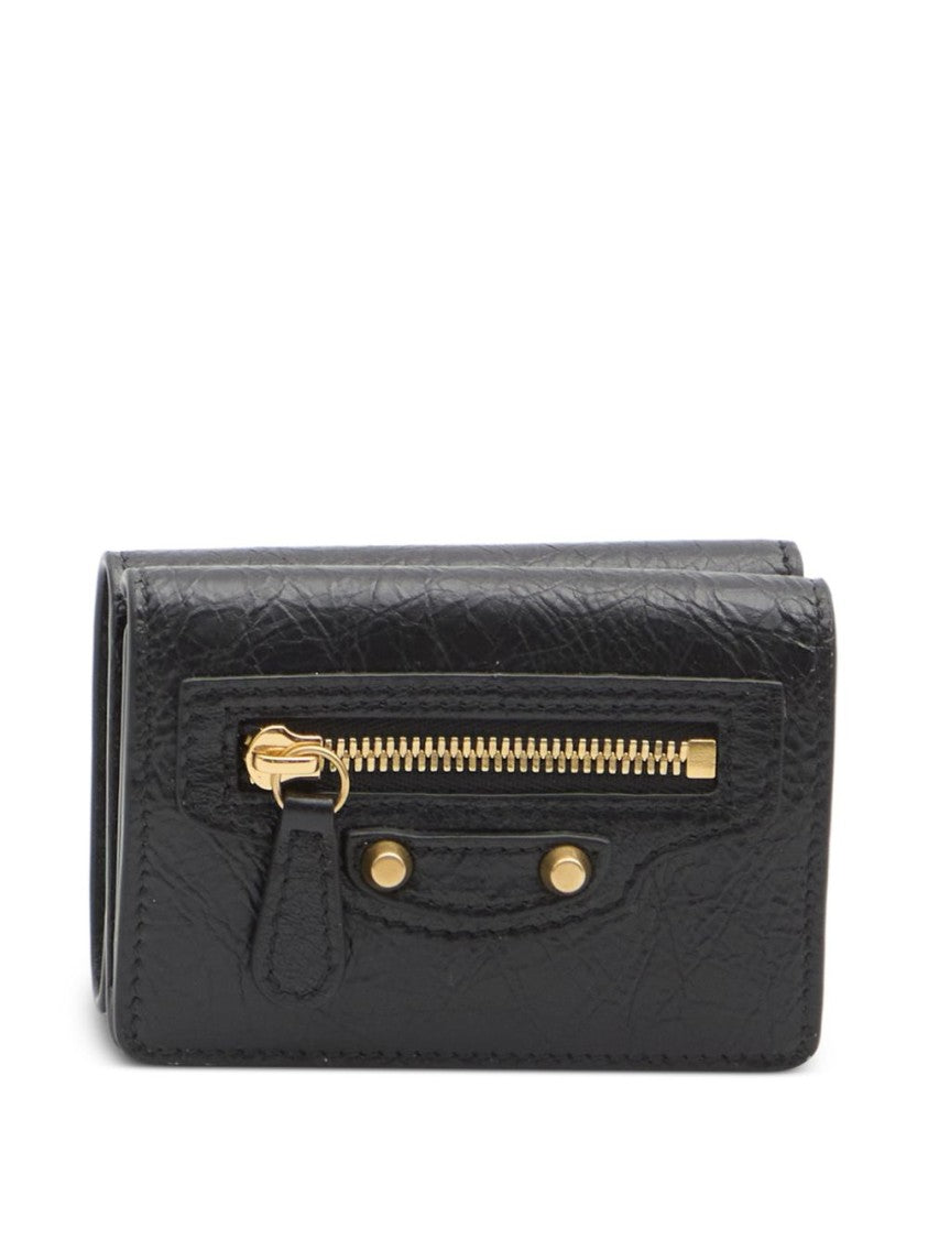 Balenciaga Compact Textured Black Lamb Leather Wallet