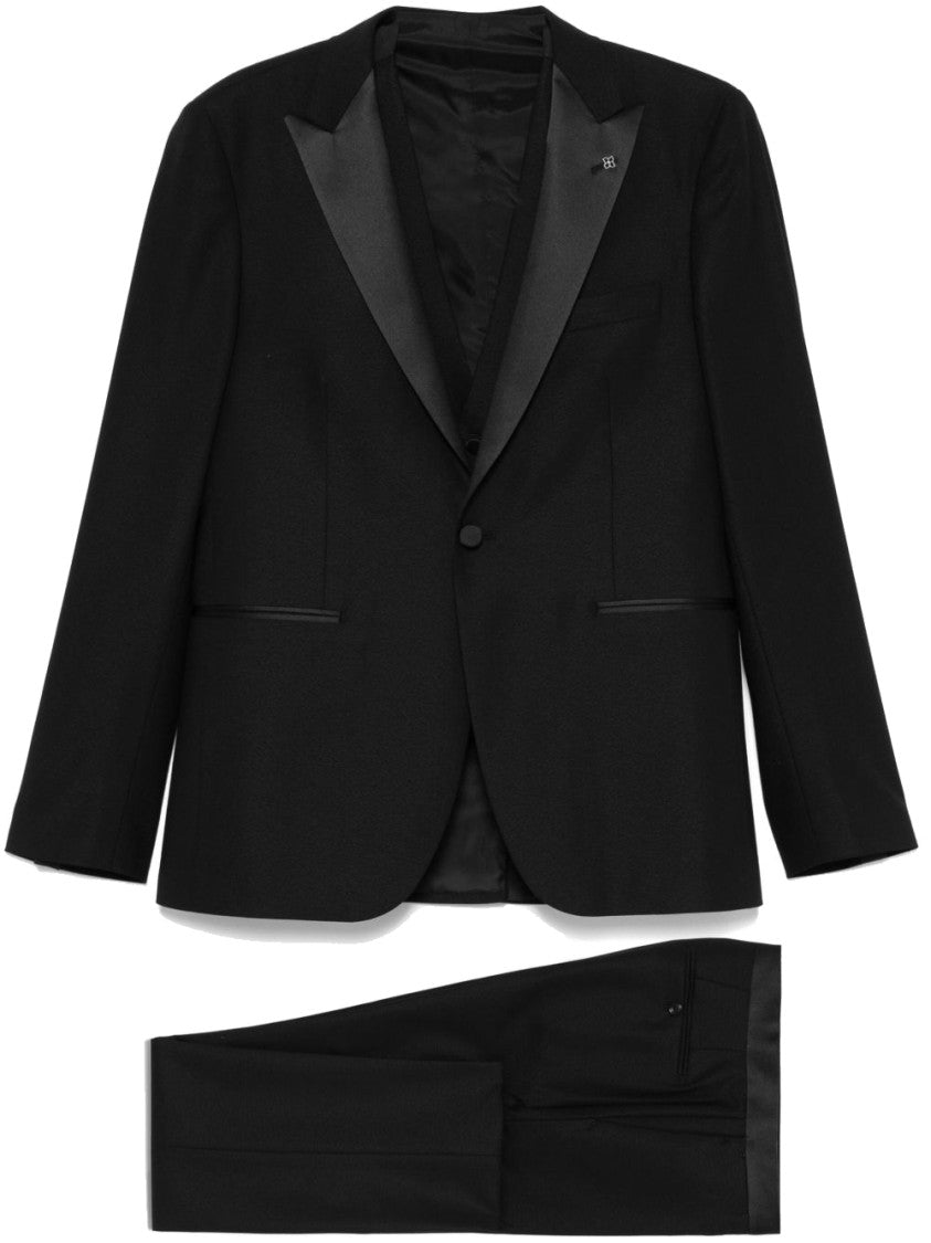 Tagliatore Blue Tailored Suit With Satin Lapel And Shoulders