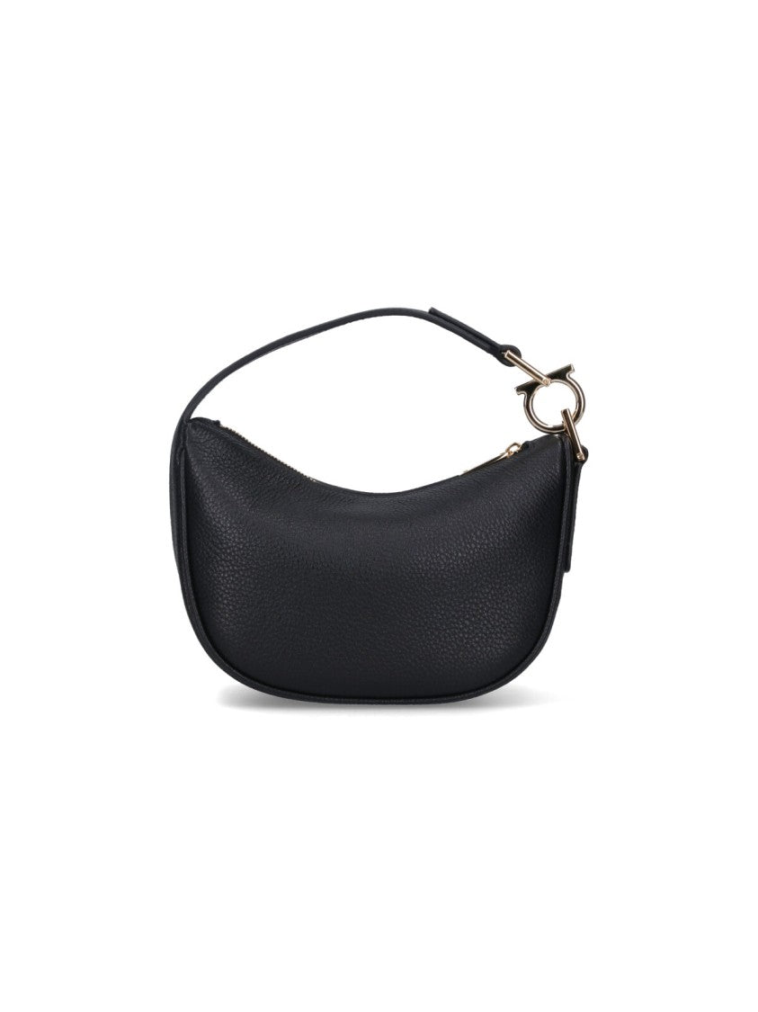 Ferragamo "North-South" Mini Hobo Bag In Black Hammered Calfskin