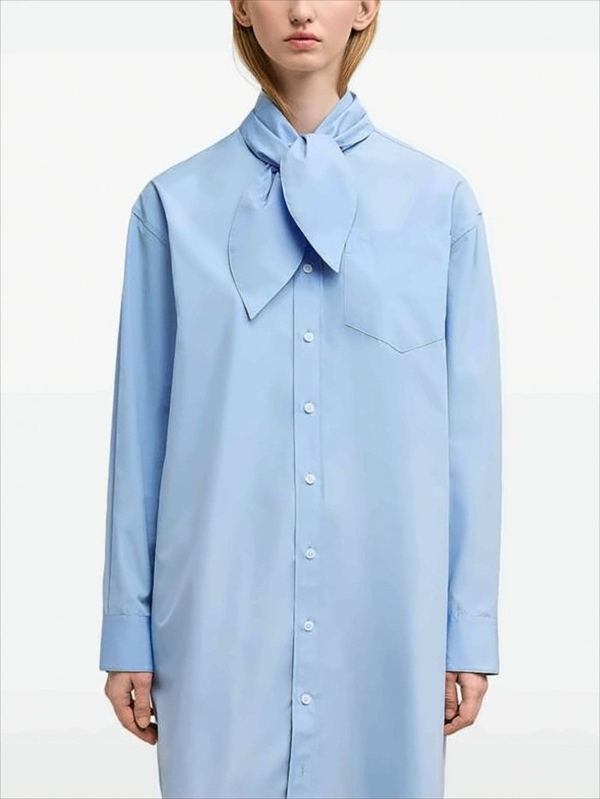 Ami Paris Light Blue Long-Sleeve Shirt With Oversized Bow Tie Detail