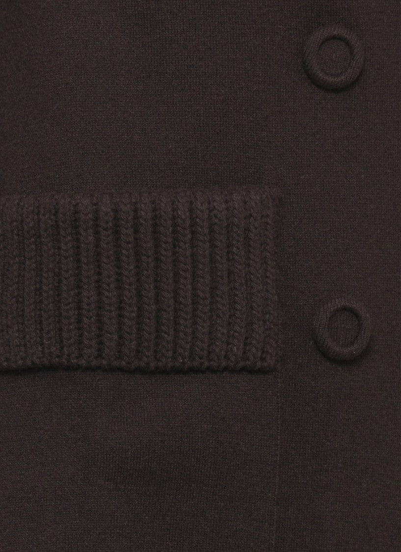 D. Exterior Brown Ribbed Trims Classic Lapel Wool Coat