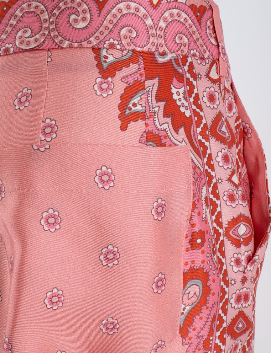 Etro Floral Pattern Silk Trousers With Medallion Details
