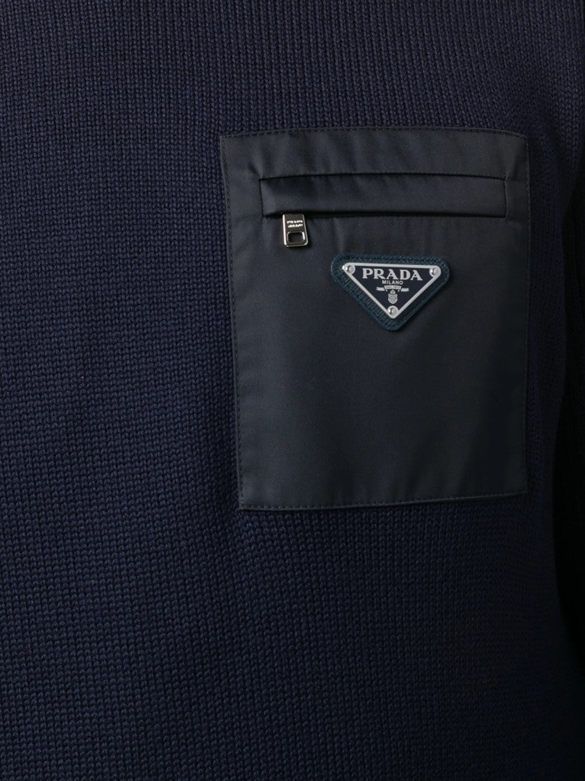 Prada Navy Blue Knit Sweater With Zippered Chest Pocket