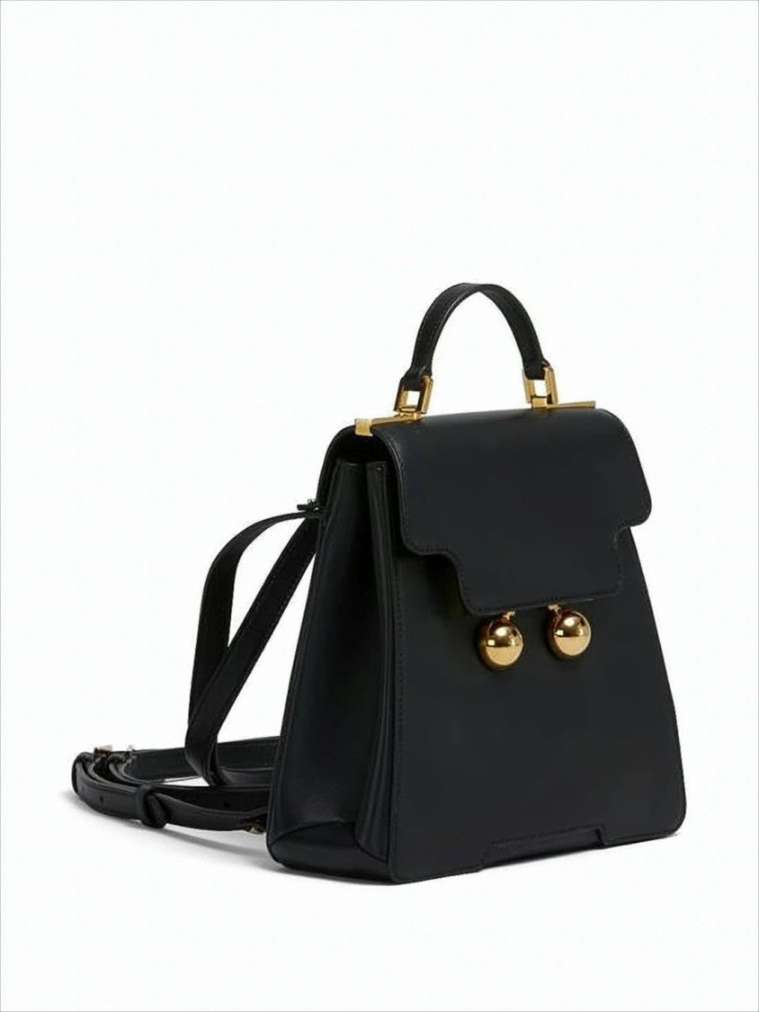 Marni Structured Black Calf Leather Backpack With Spherical Clasps