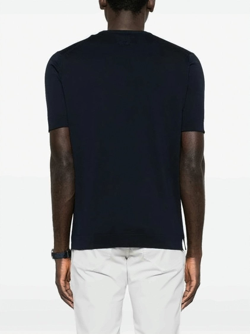 Lardini Fitted Black Cotton Short Sleeve Tops