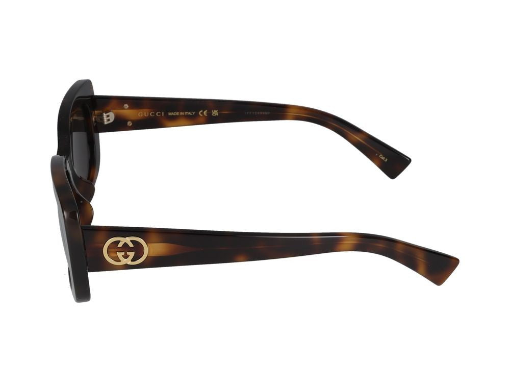 Gucci Havana Gold-Tone Detail Oversized Square Sunglasses