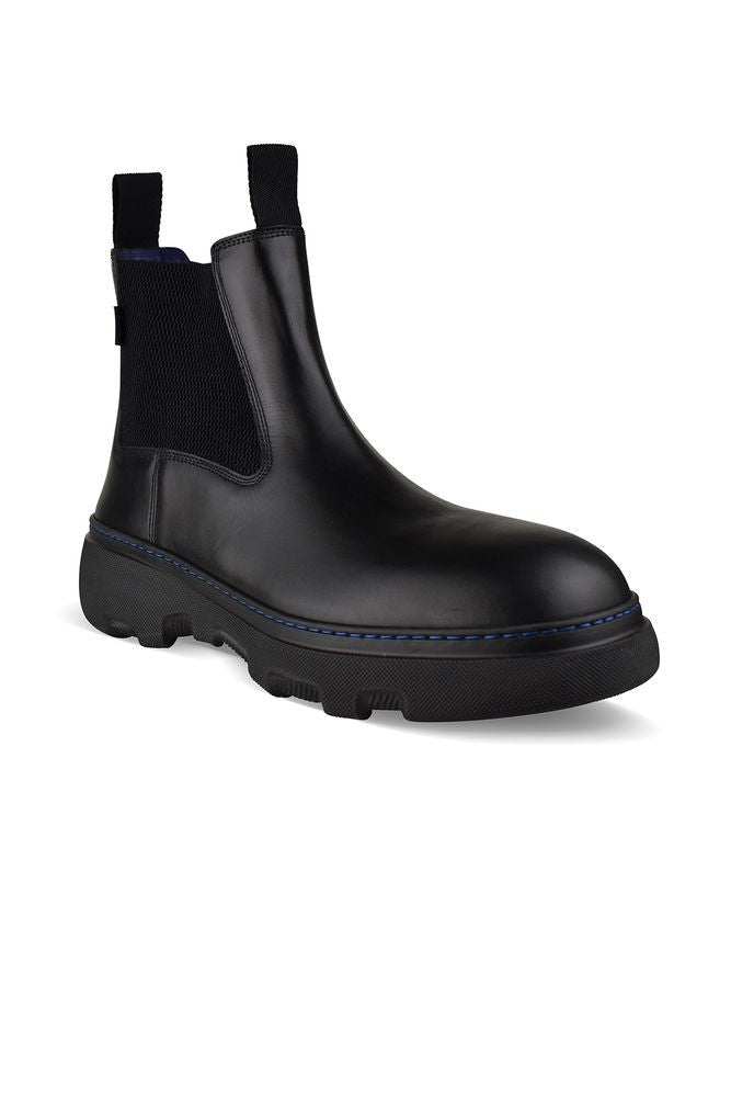 Burberry Black Leather Chelsea Boots With Elastic Inserts