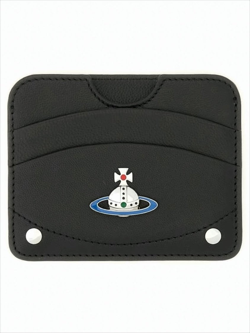 Vivienne Westwood Rectangular Black Polyurethane Card Wallet With Orb Motif
