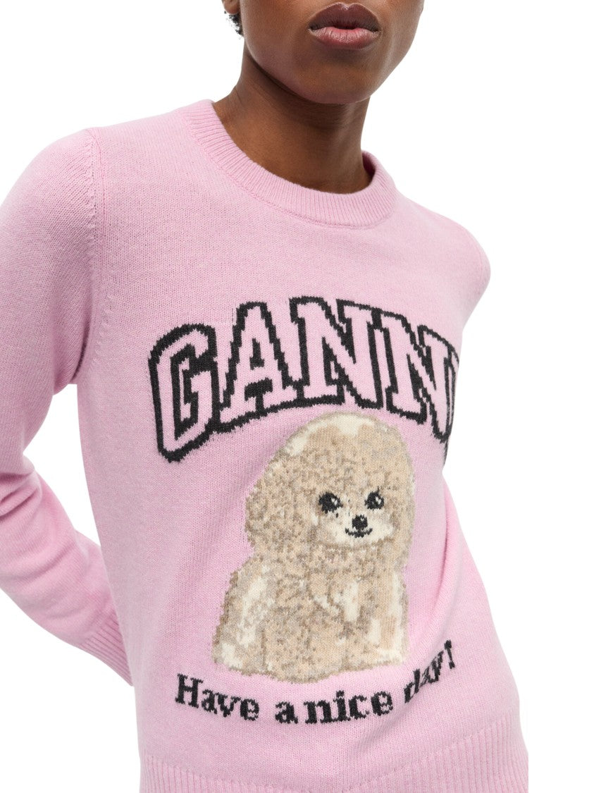 Ganni Poodle Graphic Crewneck Sweater With Relaxed Fit
