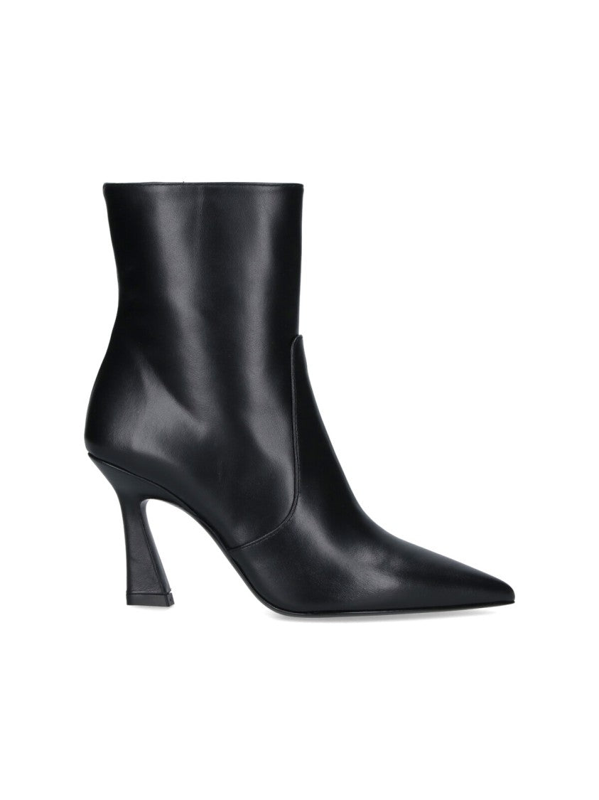 Stuart Weitzman Pointed Toe Ankle Boots With Sculpted Mid-Height Heel
