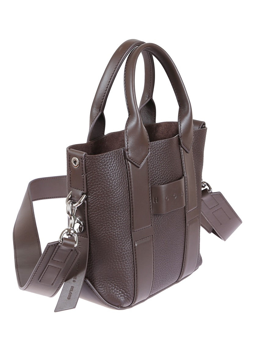 Hogan Compact Hammered Leather Handbag With Smooth Accents