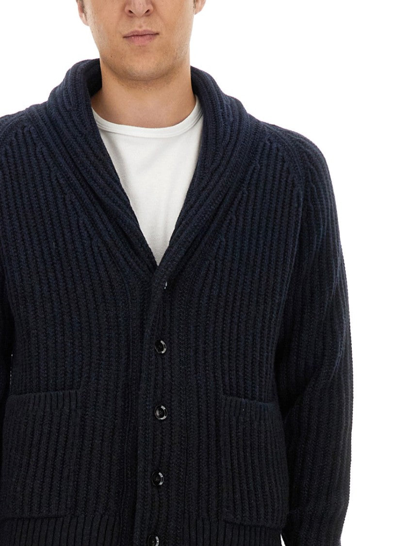 Brioni Ribbed Black Cashmere And Virgin Wool Cardigan