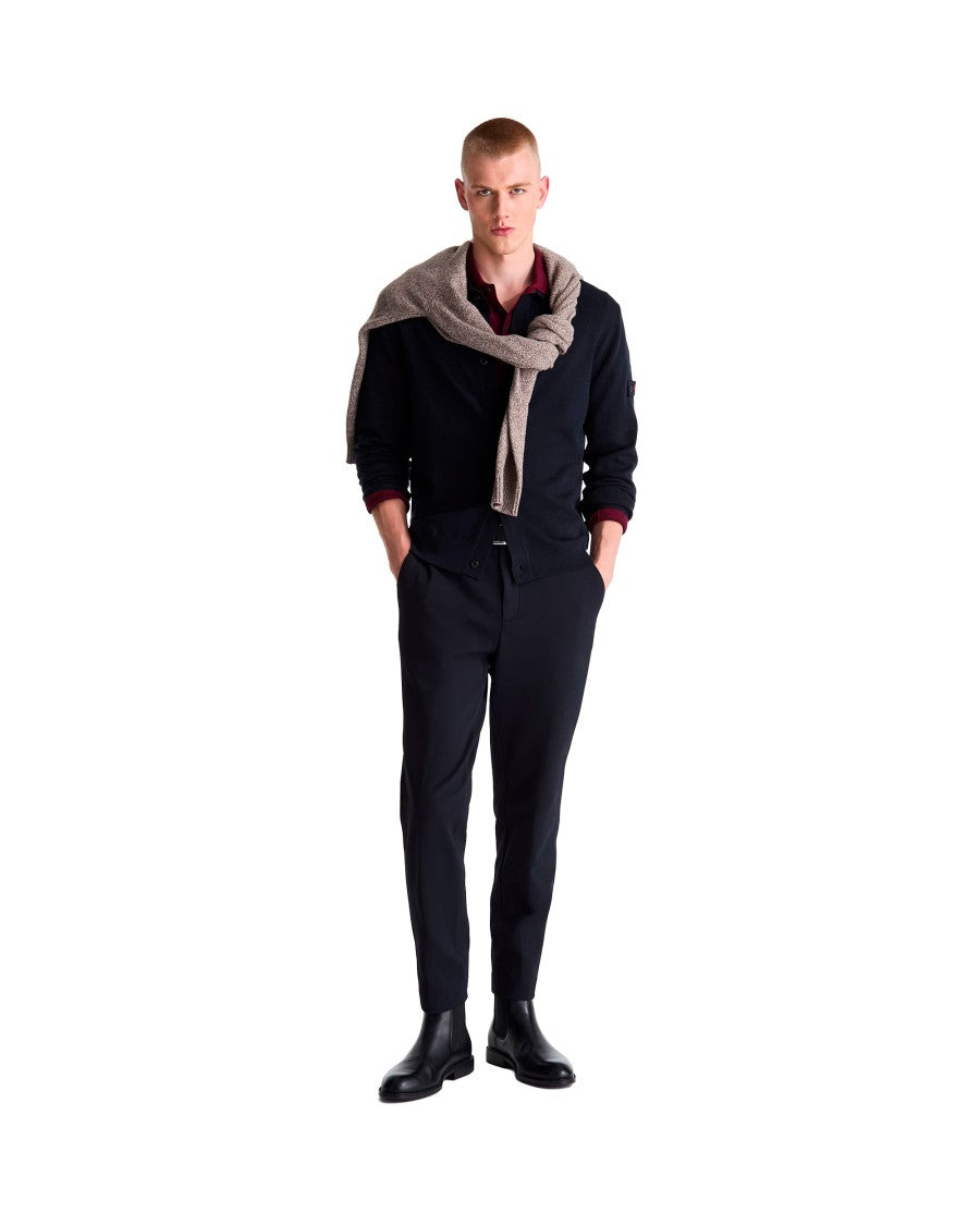 Peuterey Black Wool-Nylon Shirt Collar Cardigan