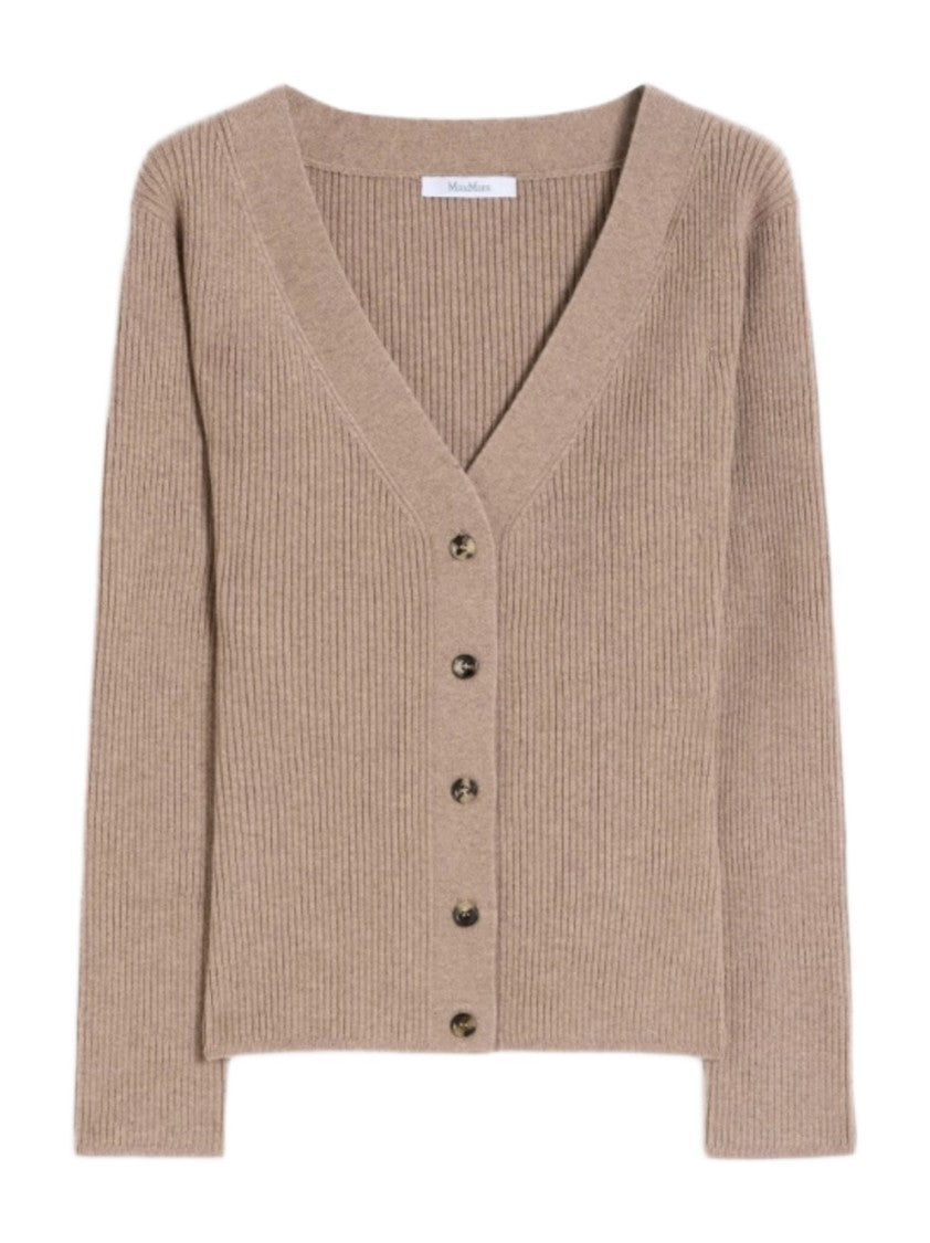 Max Mara Ribbed Knit Cardigan With Deep V-Neckline