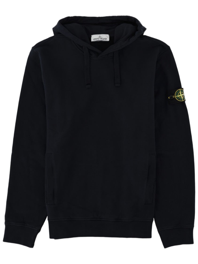 Stone Island Pullover Black Patch Logo Cotton Hoodie