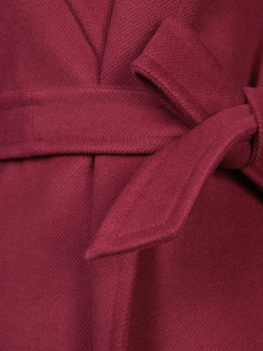 Blanca Vita Bordeaux Belted Long Wool Blend Coat