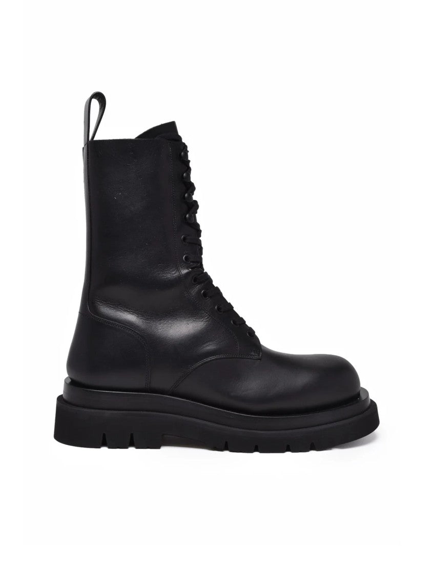 Bottega Veneta Black High-Top Lace-Up Leather Boots