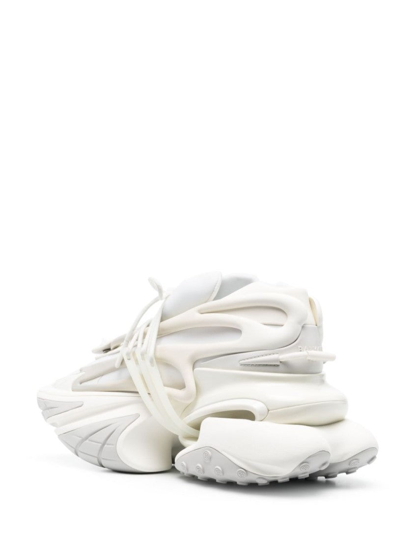 Balmain Futuristic Panelled White Sneakers With Sole