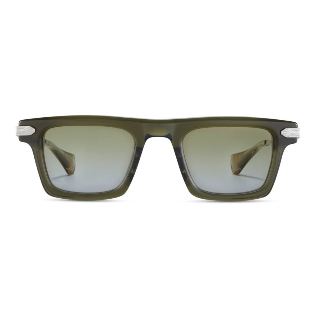 T Henri Stingray Translucent Olive Green Rectangular Sunglasses With Titanium Temples