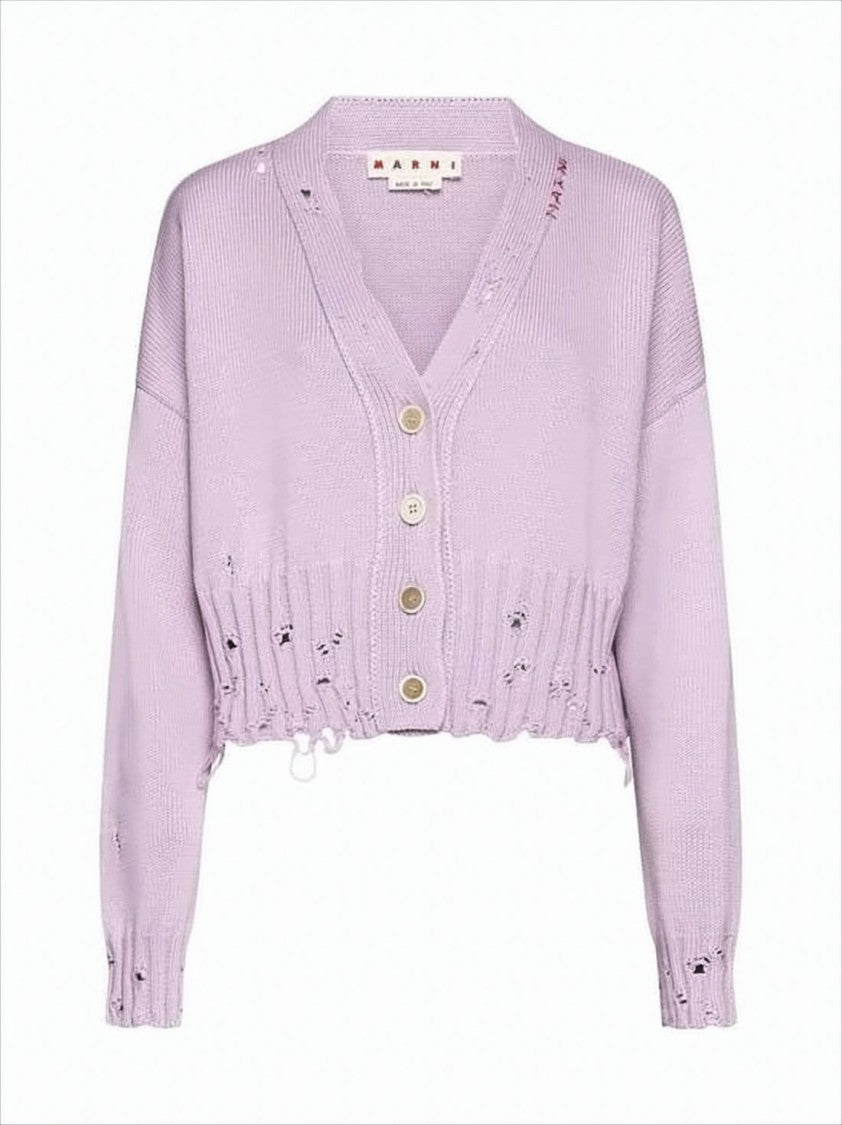 Marni Cropped Cotton Knit Cardigan With Distressed Detailing