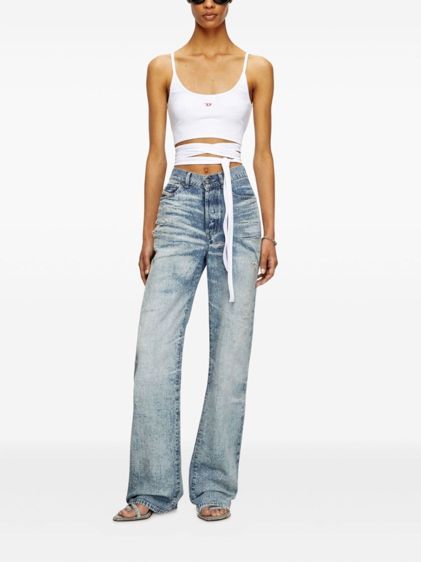 Diesel Wide-Leg Distressed Denim Jeans With High Waist