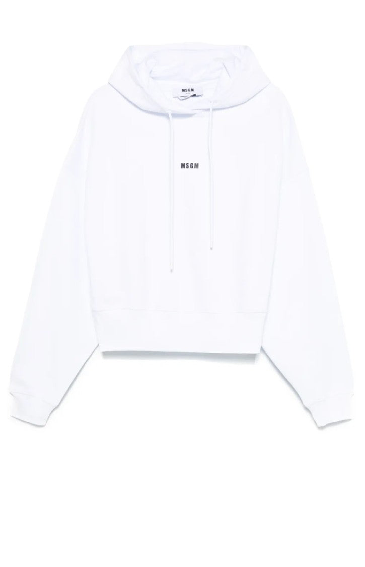 Msgm Cropped Hoodie With Drawstring Hood