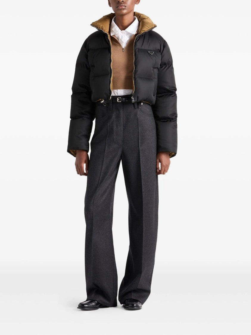Prada Cropped Puffer Jacket With High Collar And Zipper Closure