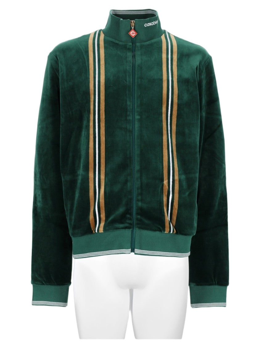 Casablanca Green Velvety High Collar Zip-Through Sports Jacket