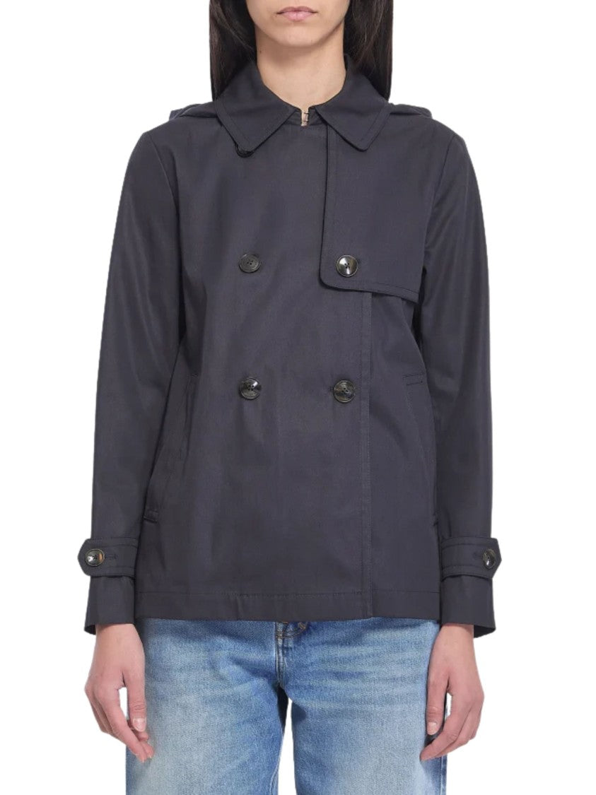 Herno Blue Removable Hood Cotton Peacoat