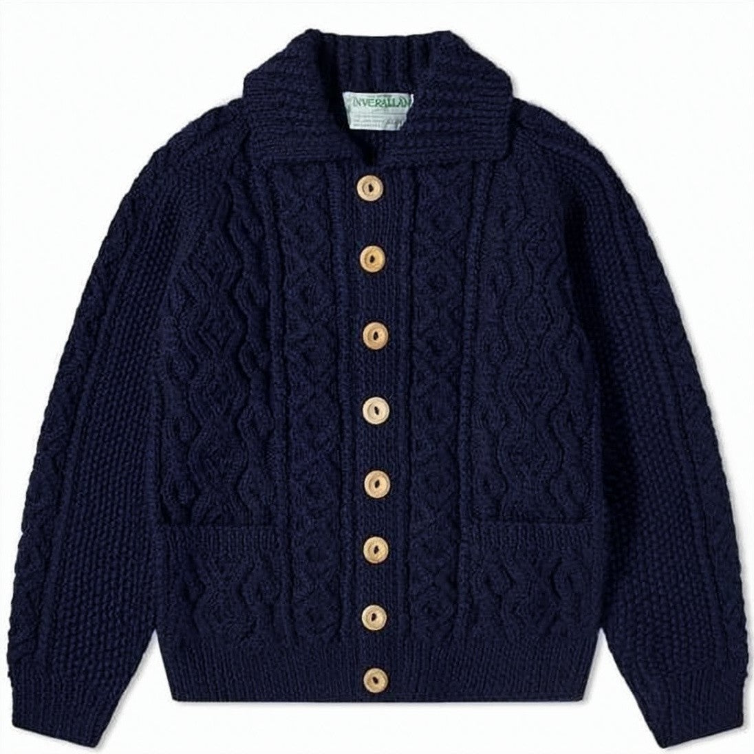 Inverallan Intricate Cable Knit Cardigan With Wooden Buttons