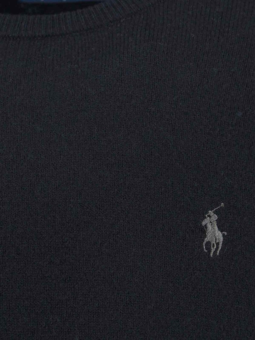 Polo Ralph Lauren Fine Knit Black Crewneck Sweater With Embroidered Logo