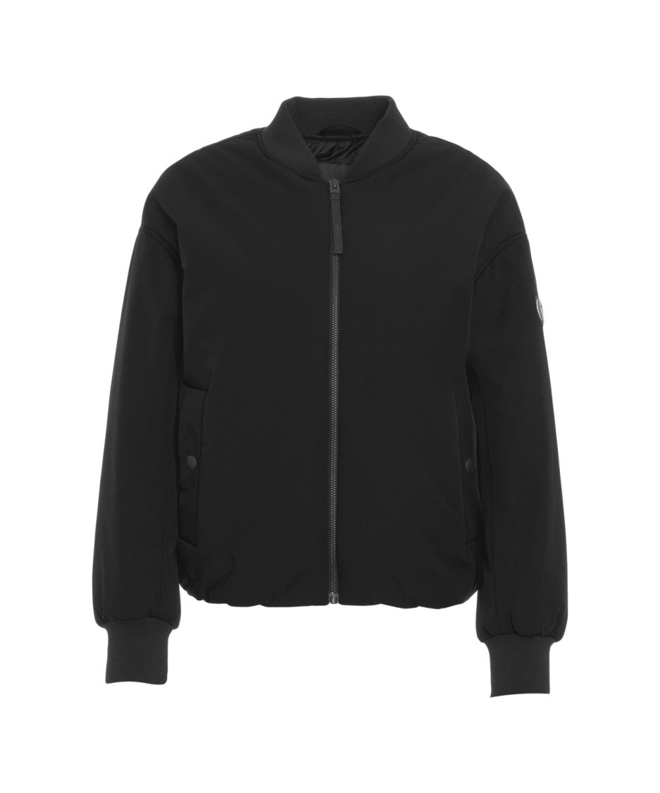 Alpha Tauri Black Bomber Jacket With Double Zipper And Ribbed Details