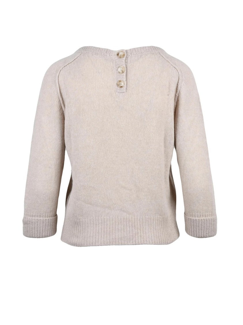 Anneclaire Beige Back Button Virgin Wool-Cashmere Short Sweater