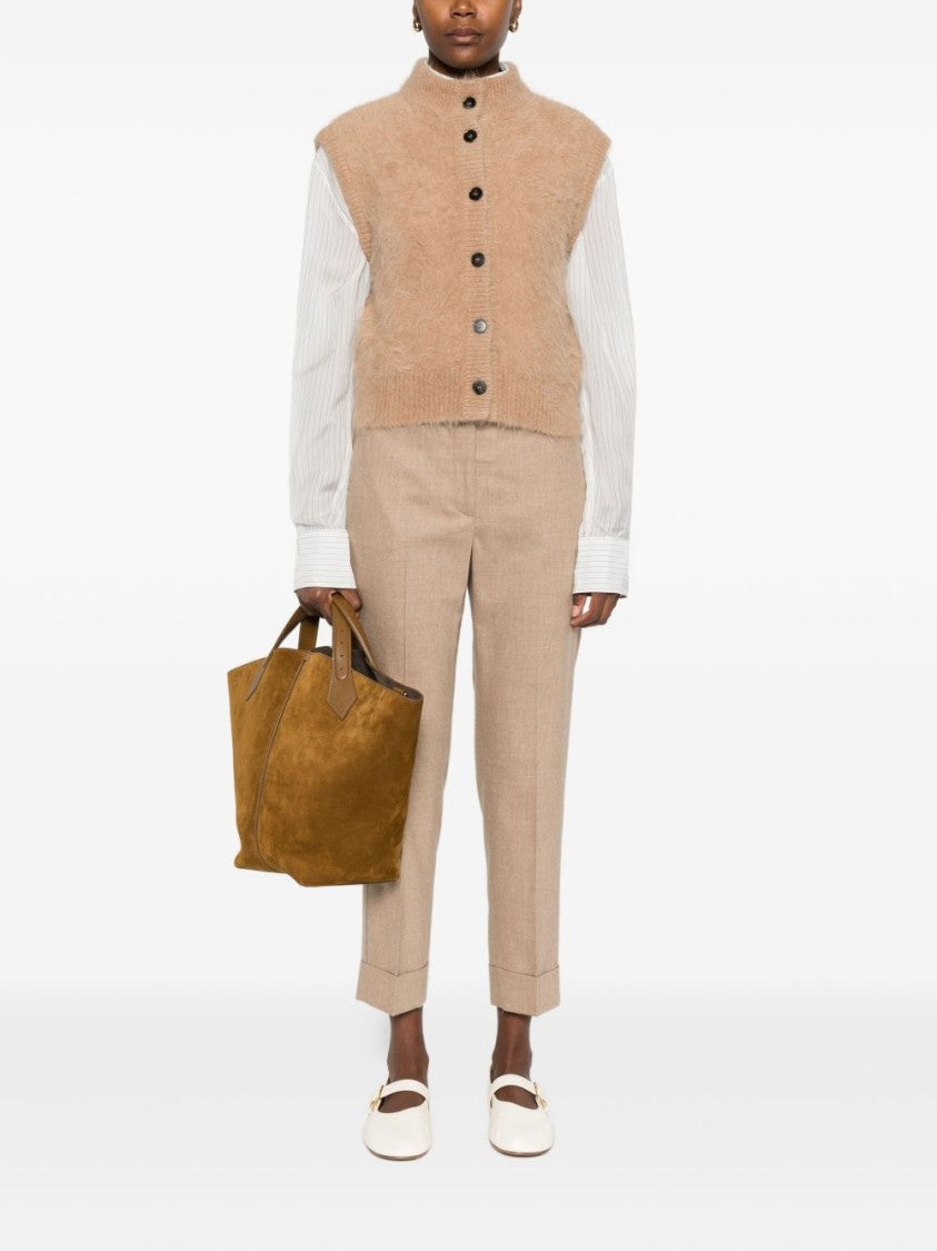 Antonelli Cropped Beige Sweater Vest With High Neckline