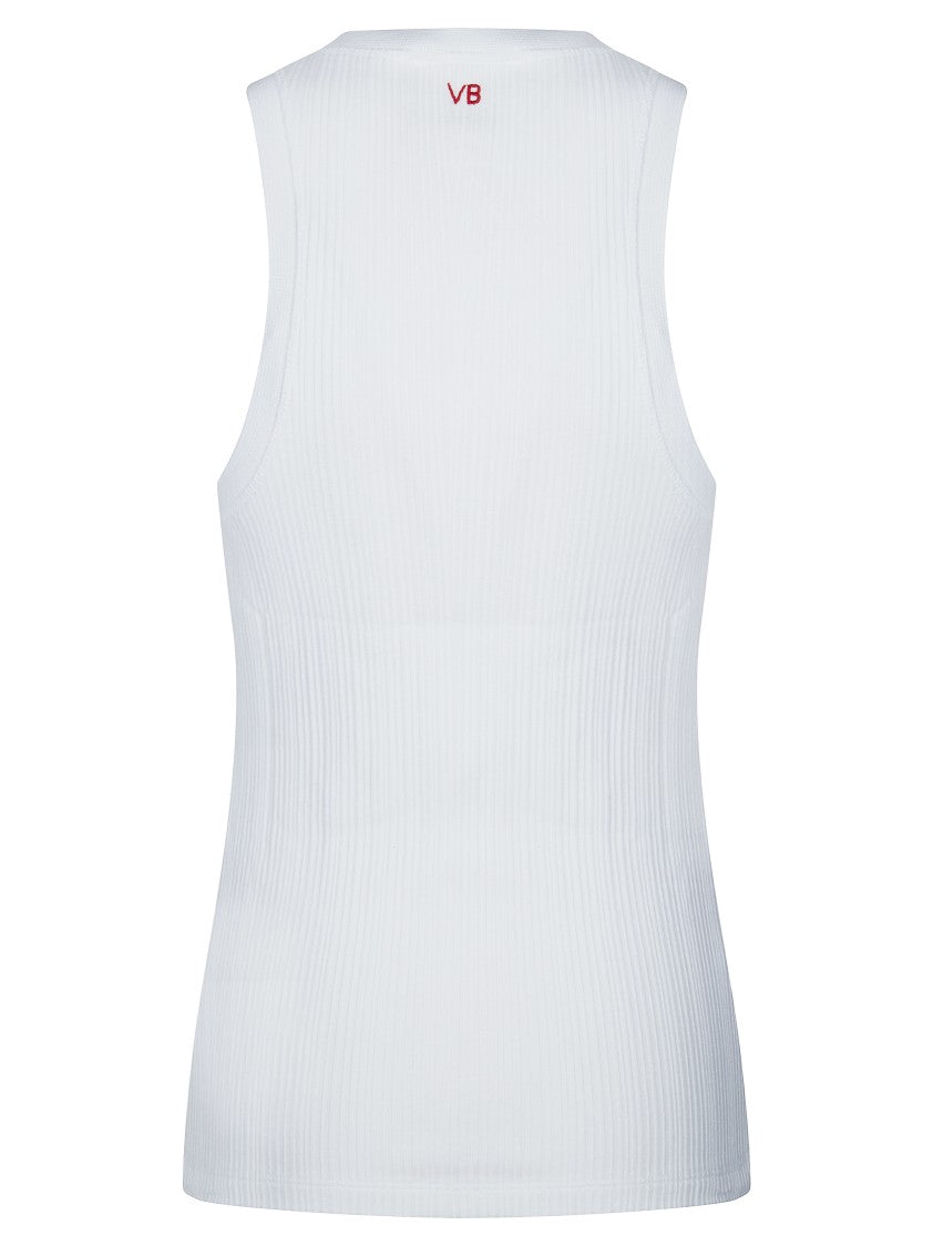 Victoria Beckham Ribbed Fitted Round Neck Tank Top