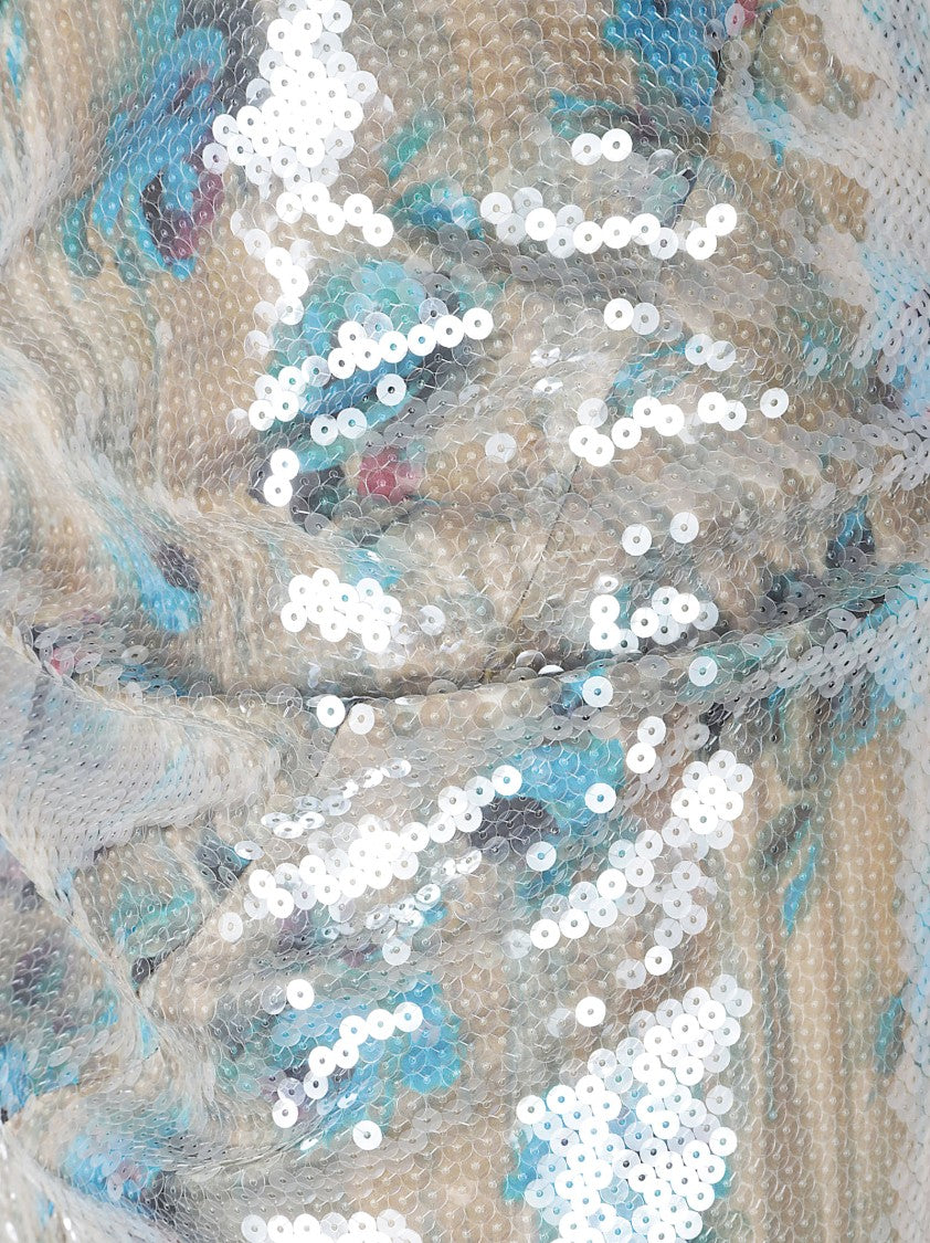 Tory Burch Pencil Skirt With Painterly Blue Rose Print And Sequins