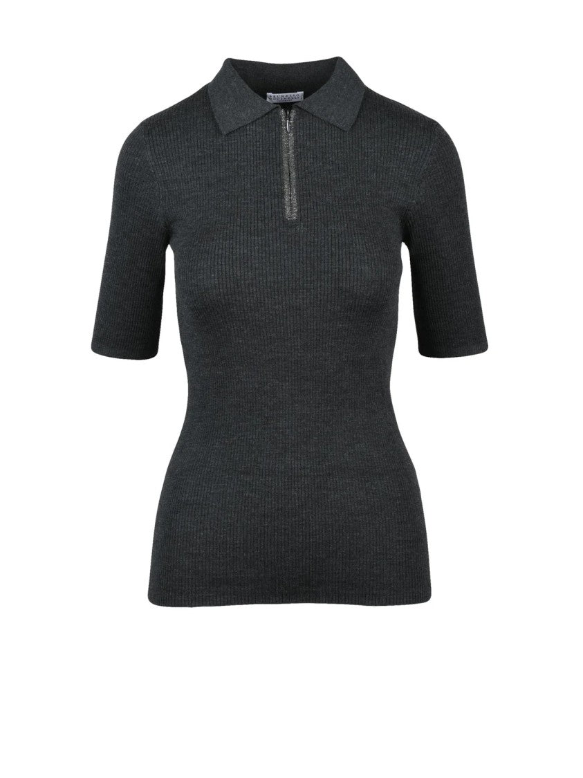 Brunello Cucinelli Grey Ribbed Virgin Wool-Blend Turtleneck Sweater